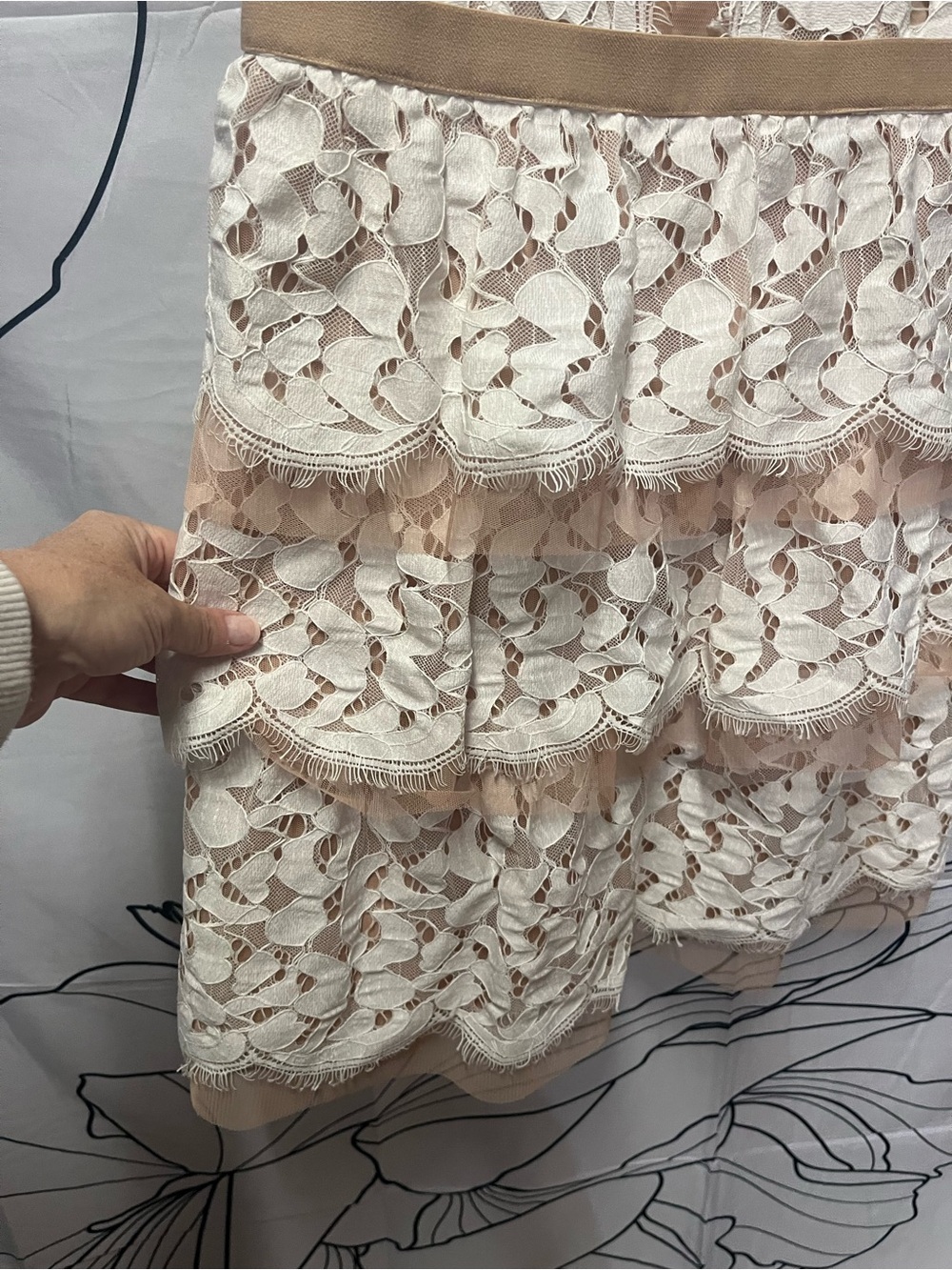Bcbg Kayla Ivory Lace Tiered Dress With Nude Underlay (Rack) View 6